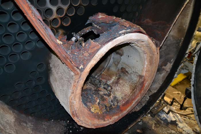 failed fire-tube boiler furnace